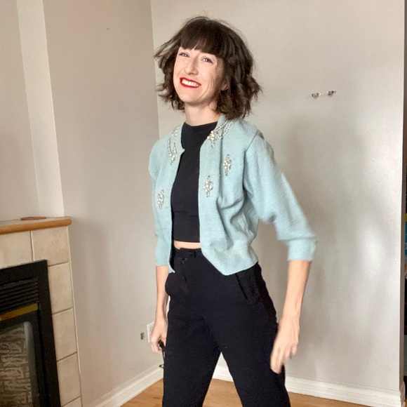 Vintage Beaded Pearl Cardigan - 1940s - Picture 7 of 15